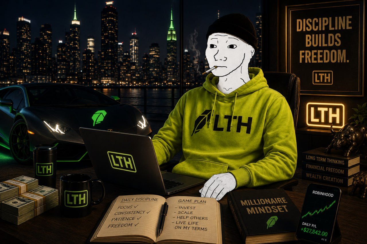 $LTH holder at his desk, discipline builds freedom